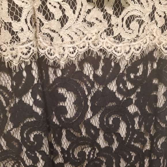 Elegant Tadashi Shoji Formal Illusion Lace Two-Tone Cream Black Gown W/ … - Picture 4 of 13